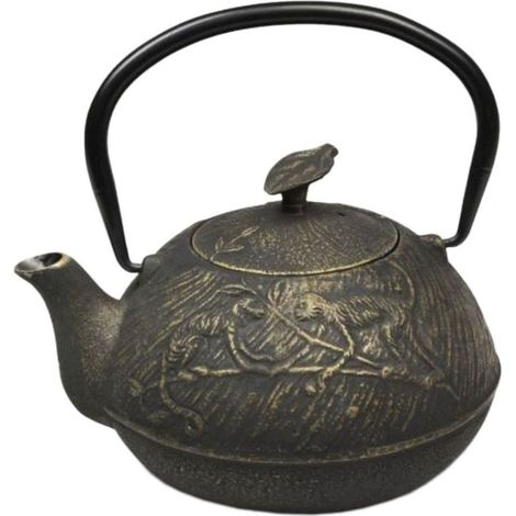 Théière Japonaise noire et or en fonte