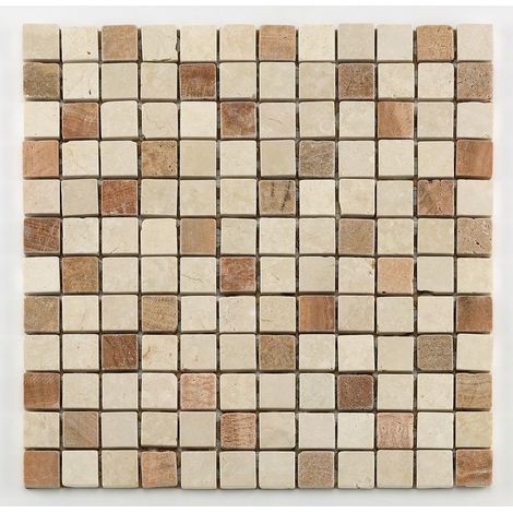 Mosaïque Antidérapante Pierre Naturelle Square - 30.5X30.5X0.7Cm - Botticino/Brown Mix (1/5)