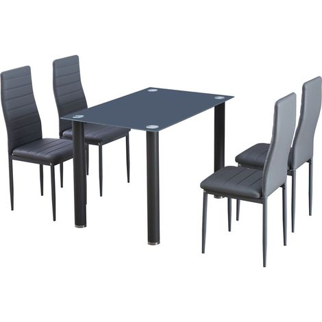 Mesa de Cristal Templado + 4 Sillas Polipiel. Comedor o Cocina