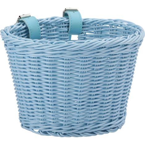 Cestino anteriore per bicicletta per bambini, cestino anteriore in plastica intrecciata per monopattino, cinghie per manubrio impermeabili, cinghie regolabili - blu