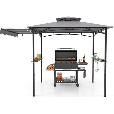 COSTWAY Cenador de Barbacoa 318 X 153 Cm, Techo Lateral, Carpa Barbacoa con 2 Estantes Laterales y Parte Superior de 2 Niveles, Estructura de Metal, Abridor de Botellas, Pergolas de Jardin Exterior (1/5)
