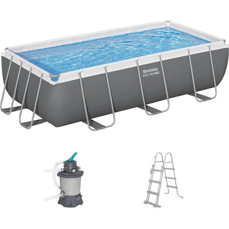 Piscina Desmontable Tubular Bestway Steel Pro Max Rectangular 404 x 201 x 100 cm con Depuradora de Arena 3.596 l/h y Escalera