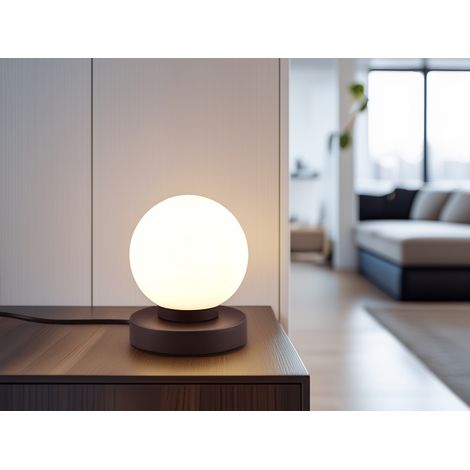Kleine Touch Tischlampe PRINZ II Rostoptik mit Glas Kugel Weiß, Höhe 15cm (1/5)