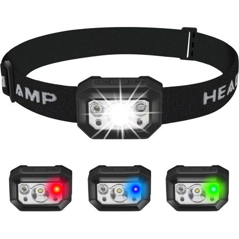 Wiederaufladbare LED-Stirnlampe, Rot, Weiß, Blau, Grün, Superhell, USB-betrieben, 9 Modi, 660 Lumen, IPX7 wasserdicht, Geeignet für Erwachsene, Camping, Angeln, Joggen, Wandern [Energieklasse A+++]