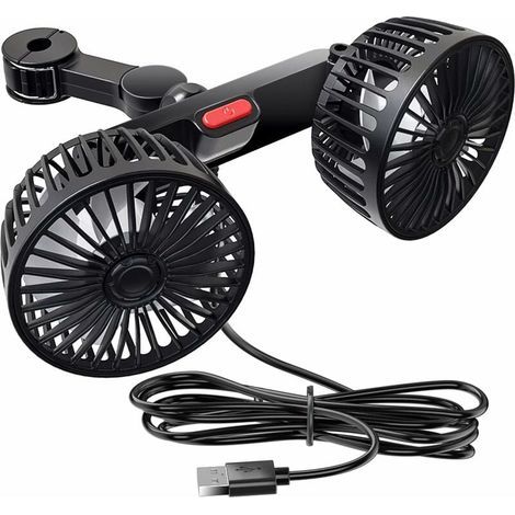 Ventilatore per auto a doppia testa, 5V 2A, raffreddamento USB, 3 velocità, flusso d'aria potente (1/4)