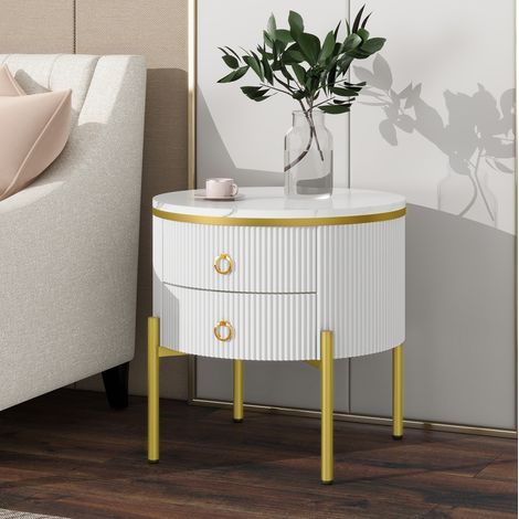 table salon rangement 2 tiroirs 50 cm marbre blanc doré OKMYHOME (1/5)