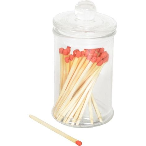 Lot de 40 Allumettes Longues en Bois avec Pot en Verre Transparent - 5,5 x 5,5 x 9 cm - PANGIVO (1/3)