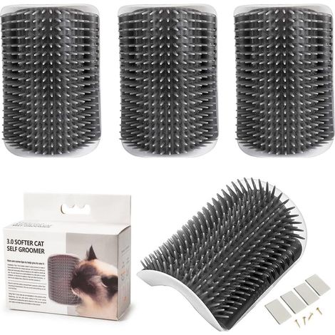 4 Pièces Brosse d'angle, Plastique durable, Design rainuré, Auto-massage, Pour chat poils longs et courts (1/5)