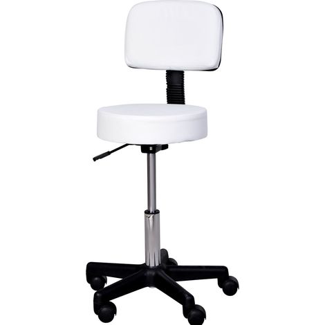 Sgabello da lavoro con ruote e schienale regolabile in altezza bianco Ø35 x H72-84 cm MODENUIT (1/5)