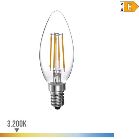 Bombilla LED EDM Filamento Vela E14 4W 500lm 3200K Luz Cálida Ø3,5x9,8cm (1/2)