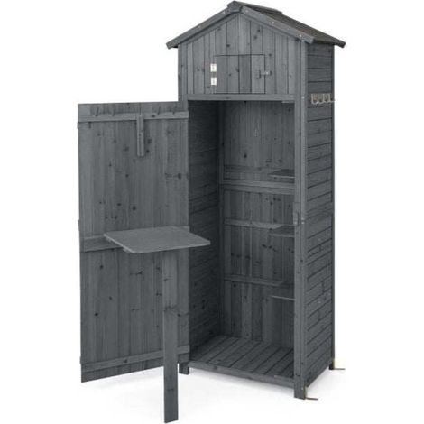Jardiniers, accès facile avec table rabattable : armoire à outils de jardin en bois, toit asphalté (1/5)
