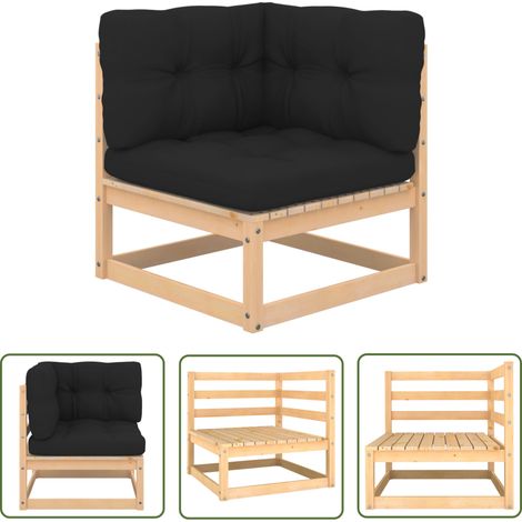 INLIFE Canapé d'angle de jardin avec coussins anthracite Bois de pin (1/5)