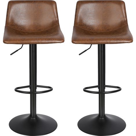 Set de 2 Taburetes de Bar, Taburetes de Cuero Sillas de Desayuno Estilo Industrial, Adecuado para Cocina, Restaurante, Bar y Sala de Fiestas, Marrón Vintage (1/5)