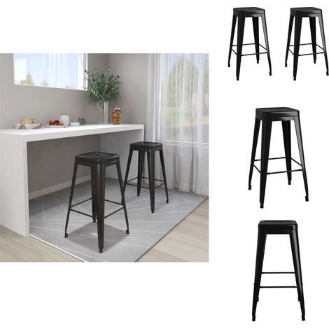 Tabourets de bar empilables lot de 2 noir métal - Tabouret De Bar - Tabourets De Bar - Chaise De Bar - Chaises De Bar - Mobilier Industriel (1/5)