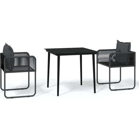 Set da Pranzo da Giardino 3 pz Salotto da Giardino Nero (1/5)