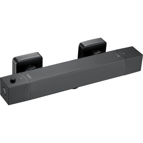 Mitigeur Thermostatique de Douche Noir Mat, Robinet Thermostatique de Douche de Sécurité Anti-Brûlure à 38°C, Corps Isolant Anti-Calcaire, Finition Noire Anti-Corrosion, Débit d'eau Réglable (1/5)