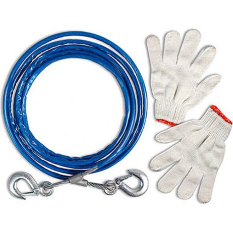 TRADE SHOP - Gancio Di Traino Con Corda Fune In Acciaio Moschettoni Guanti 10mmx4mt Rimorchio -