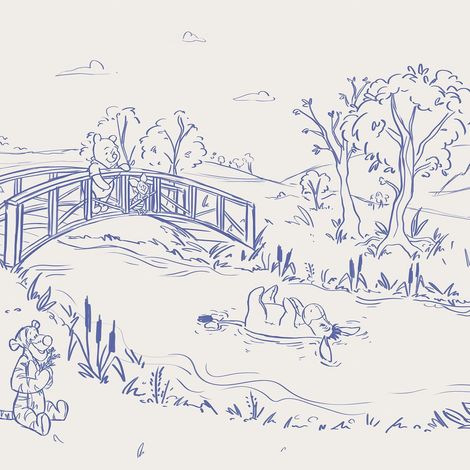 papier peint panoramique Winnie l'ourson bleu  - Komar