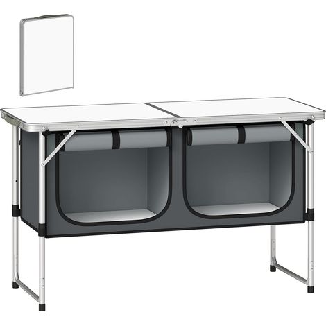 Armoire de Camping Pliante en Aluminium, Cuisine de Camping Portable avec Rangement pour Pique-Nique, Barbecue, Extérieur, 120x47x70cm, Argent (1/5)
