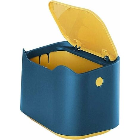 BRAVIX Kleiner Büro-Mülleimer, Mini-Küchen-/Schreibtisch-Mülleimer aus Kunststoff mit Druckknopfdeckel, Küchen-Mülleimer, Büro-Mülleimer (Blau) (1/5)
