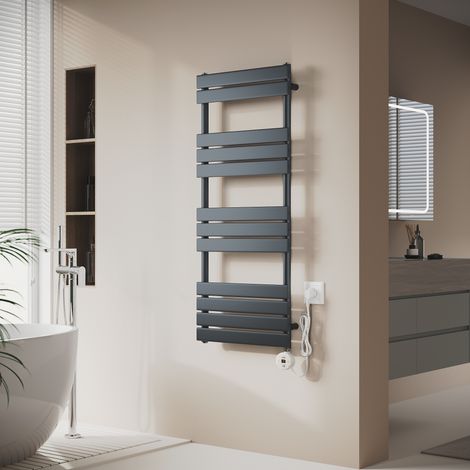 SONNI Sèche-serviettes électrique Anthracite avec contrôle de Température WIFI Chauffage à distance Radiateur sèche-serviettes plat 1200×500×62mm 600W (1/5)