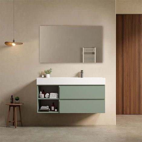 Mobile bagno sospeso 120 cm Verde Salvia Lavabo a Destra in Resina Specchio Quadro - Fiji Paint Plus (1/4)
