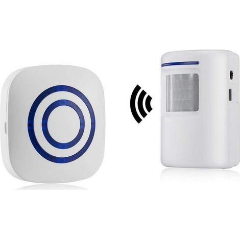 Sonnette Porte Mobile - Système D Alarme Sans Fil Avec Détecteur De Mouvement - Pour Porte Fenêtre Garage Bureau Magasin - 38 Sons Réglables Volume 3 Niveaux - Indicateur LED Bleu - 1 Pièce
