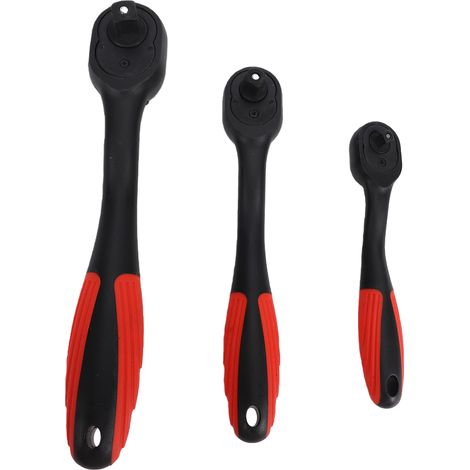 Set di 3 chiavi a cricchetto con 72 denti, sgancio rapido, impugnatura antiscivolo e design reversibile, per attacchi da 1/4", 3/8" e 1/2", ideali per riparazioni auto e lavori meccanici domestici. An (1/5)