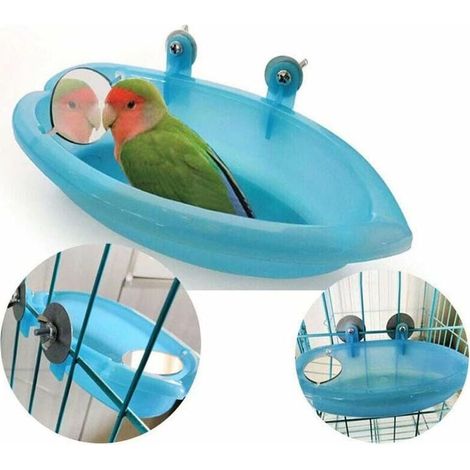 Baño para pájaros colgante, juguete para mascotas, loros, periquitos y cacatúas, comedero con ducha y espejo. (1/5)