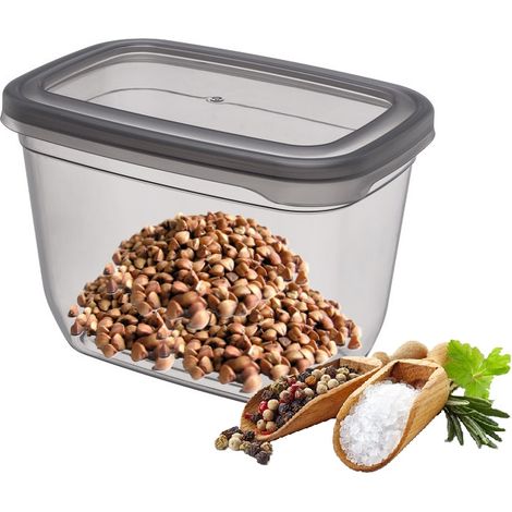 Contenitore per alimenti in plastica, liscio, rettangolare, VADO, 1300 ml, alto, grigio, trasparente, ideale per biscotti, pasta, farina, zucchero (1/4)