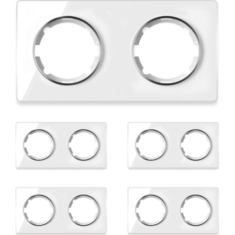 Plaque de finition Garda, en verre, horizontal, 2 postes (lot de 5) - blanc