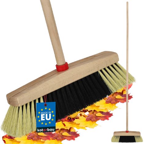 KOTARBAU® Balai Brosse 30 cm - Balai Exterieur Terrasse - avec Poils en PET - Balai avec Manche en Bois - Balai de Jardin - Noir et Beige (1/4)