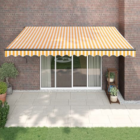Auvent rétractable, Store Banne, Marquise Brise-soleil jaune et blanc 4x3 m tissu et aluminium LKOWF14729 (1/5)
