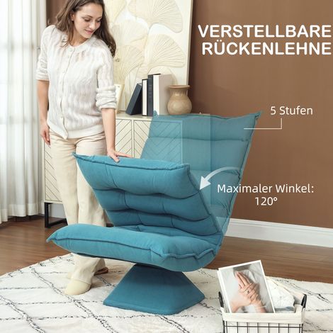 Fauteuil inclinable pivotant bleu, 62x70x95 cm, siège de lecture confortable orientable (1/4)