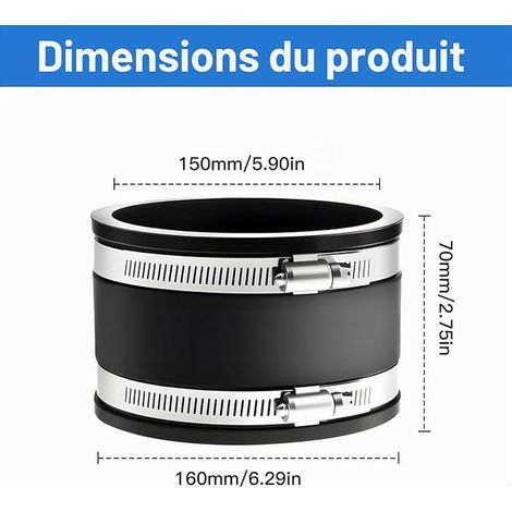 Flexible Rubber Fitting with Stainless Steel Hose Clamps Diameter 150mm Noise Reduction Sleeve for Pipe Fan Exhaust Hose (1/4)