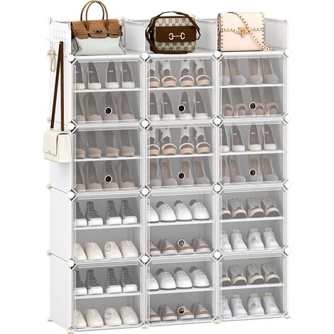Étagère à chaussures 12 compartiments – Rangement pour 48 paires – Dimensions 36 x 125 x 161 cm – Matériau plastique et métal – Compartiments réglables