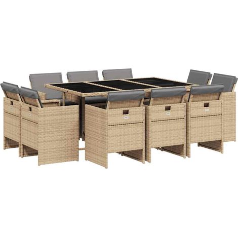 Maison Exclusive - 11-tlg. Garten-Essgruppe mit Kissen Beigemisch