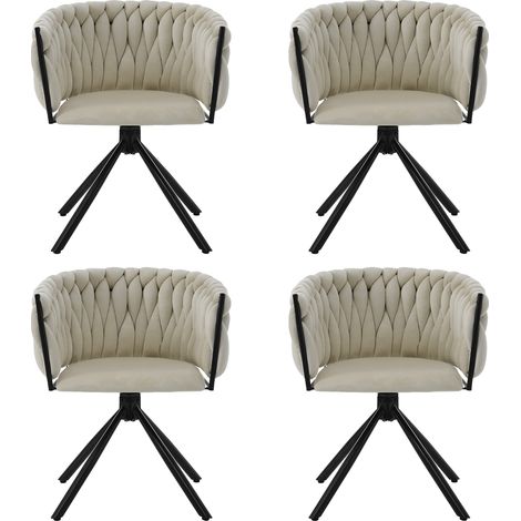 lot de 4 Chaise pivotante luxe velours beige, pieds métal, pour salon/chambre - Salle à manger design (1/5)