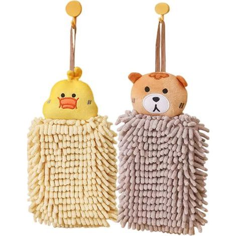 Lot de 2 serviettes en chenille double face à imprimé animal. (1/5)