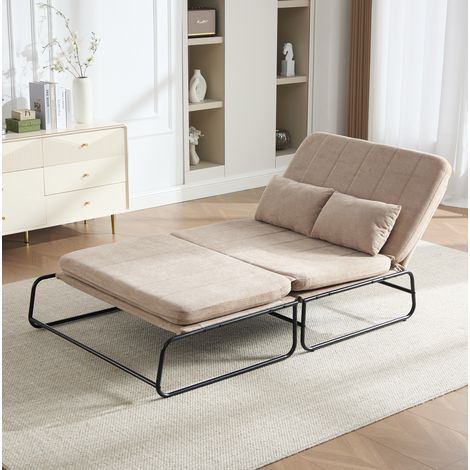 Sofá cama de 2 plazas (104x85x92 cm), convertible, con bolsillos laterales, estructura metálica, chenilla khaki (1/5)