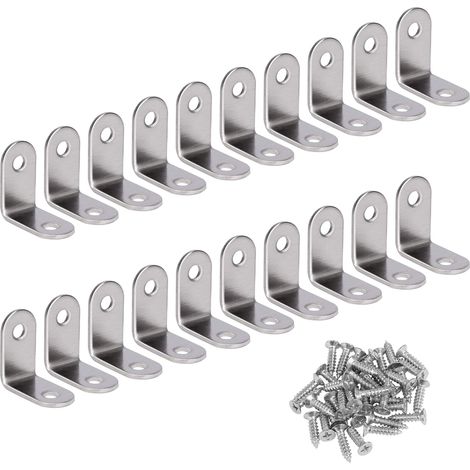 90 Degree Stainless Steel Corner Bracket, L-Shaped Corner Bracket, Fixing Bracket with Screws, Silver, 20pcs, 303016mm (1/5)