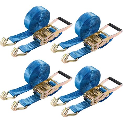 Arebos – Sangles d'arrimage 4 x 8 m 4000 kg – 100% polyester – Points renforcés – Tension facile avec cliquet – Sécurisation professionnelle