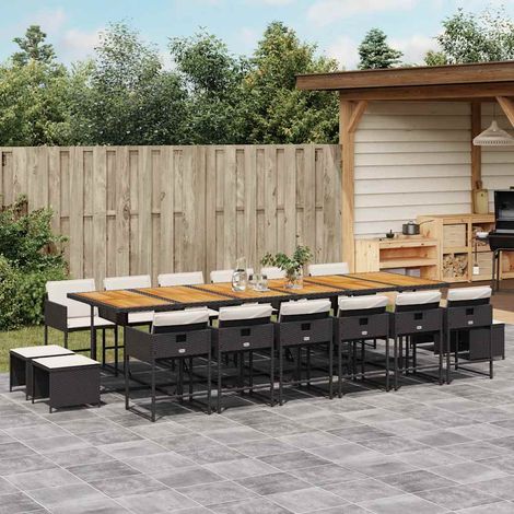 Ensemble à manger de jardin 17 pcs-Salon de jardin coussins noir résine tressée 924103 (1/5)