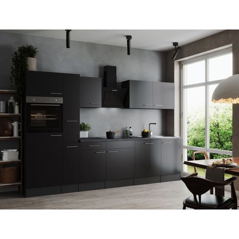 Küche Küchenzeile Küchenblock Grau Matt Schwarz Oliver 310 cm Respekta