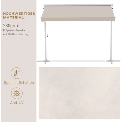 Store de terrasse autoportant Outsunny 3x3 m blanc crème, parasol déporté avec manivelle et bras articulé pour jardin