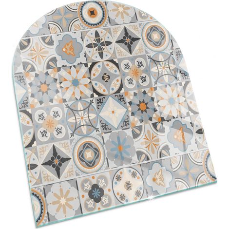 Funkenschutz Glasplatte Funkenschutzplatte für Kamin Ofenglas Gehärtetem Glas Bodenplatte Kaminglas Mosaikmuster auf Fliesen 80x70 cm