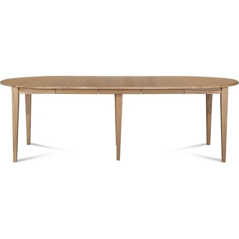 Hellin – Table ronde extensible en chêne massif – 6 pieds fuseau – 3 allonges 40 cm – Accueille jusqu'à 12 personnes – Finition vernis mat