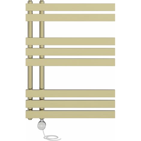Prefilled Thermostatic D-shape Electric Heated Towel Rail Radiator Ladder Warmer 800x600mm Brushed Brass (1/5)