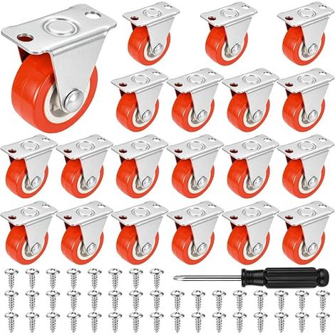 Lot de 16 roulettes pour meubles, 30 mm, rouges, en TPR et acier (1/5)
