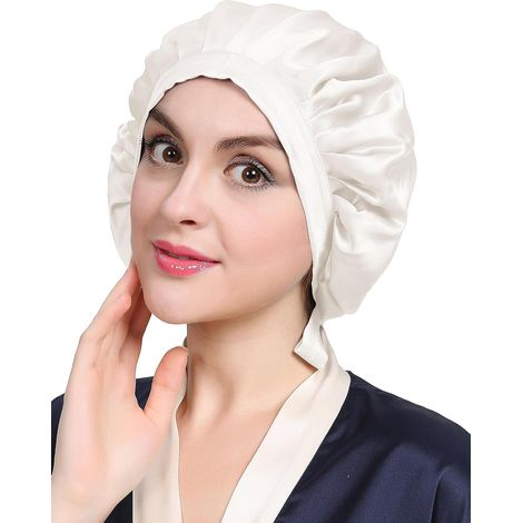 Seiden-Nachthaube – 1 Stück – 19 Momme – Haarpflege – Für Frauen und Chemotherapie – Mit Bändern (1/5)